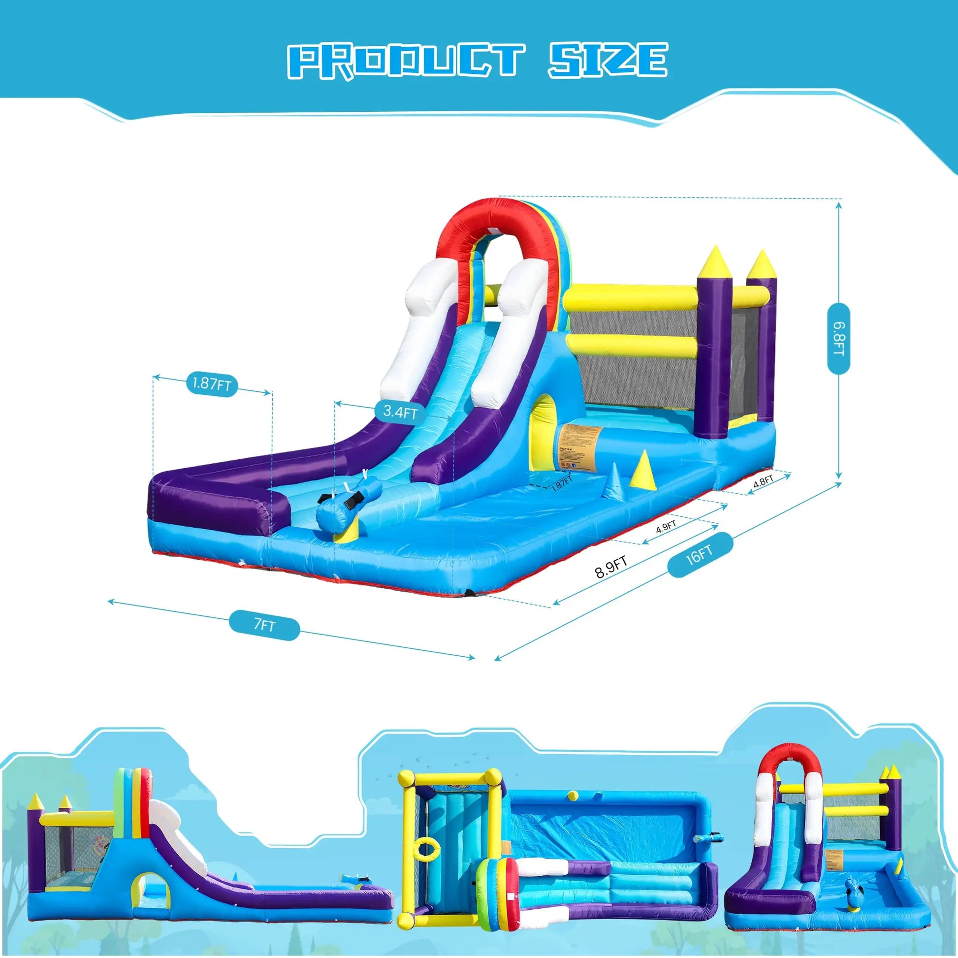 16ft Inflatable Water Slide Bounce House w/ Splash Pool for Kids Backyard Party Commercial children's playground from PriceLows™