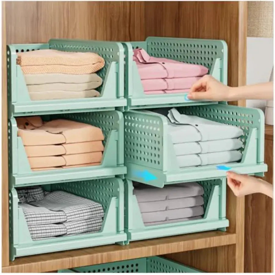 Stackable Closet Organizer Box, Multifunctional and Foldable Closet Storage Basket for Bathroom Kitchen Laundry Room Wardrobe S from PriceLows™