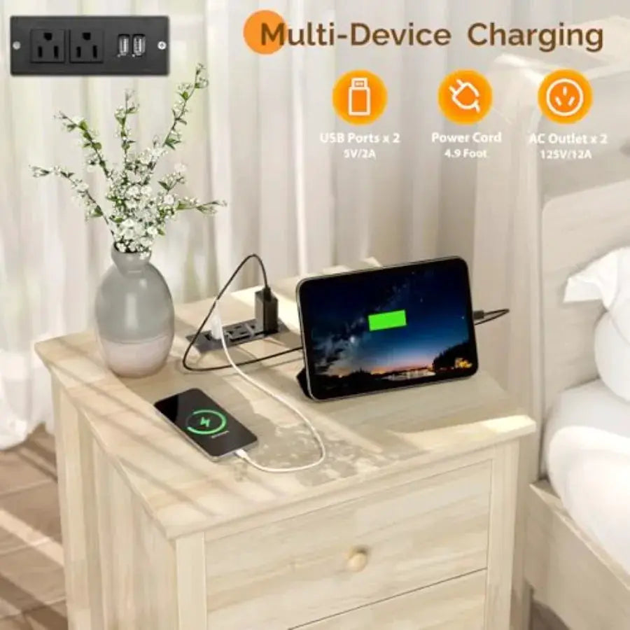 Unfinished Solid Wood Nightstand 18.54 W with Charging Station and Drawers Natural Wood Bed Side Table for Bedroom DIY Color Cu from PriceLows™