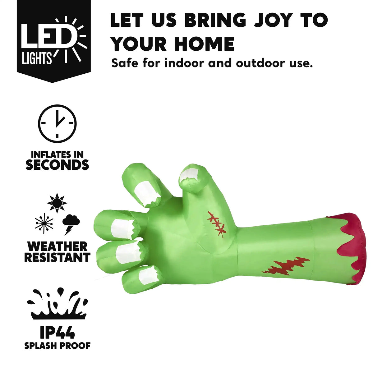 Giant Zombie Arm Inflatable | 9 Foot Long | Built In Led | Neon Green