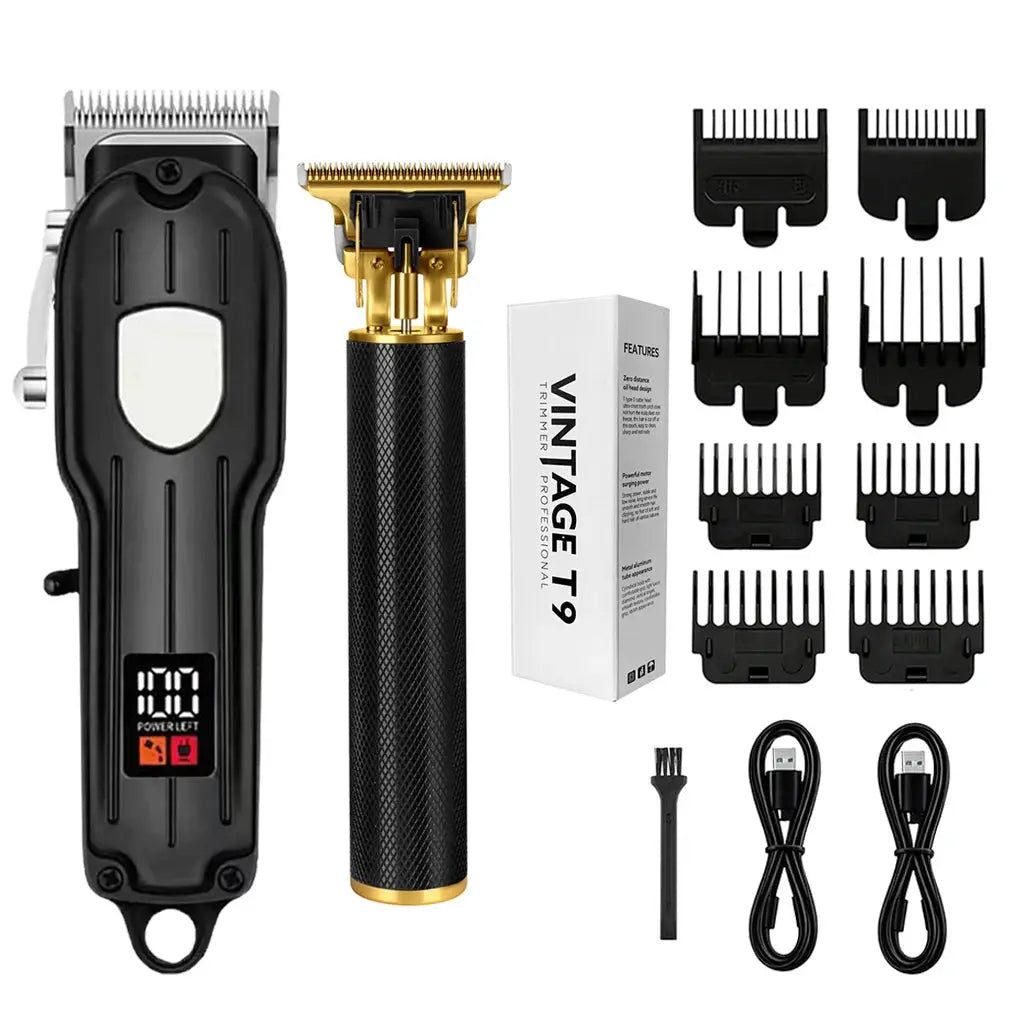 Hair Clipper Set | LCD Display | Cordless USB Rechargeable | 8 Guide Combs