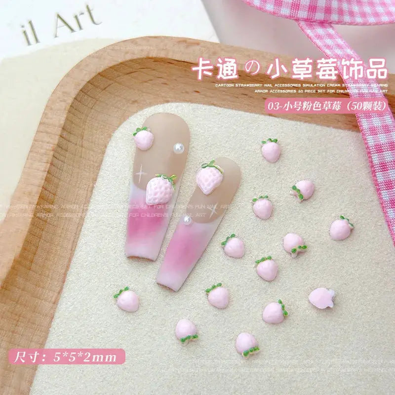 58Pcs New Cute Strawberry Mini Resin Nail 3D Art Stickers Kawaii Decorations Carfts Stones For Korean Nail Art Decorations from PriceLows™