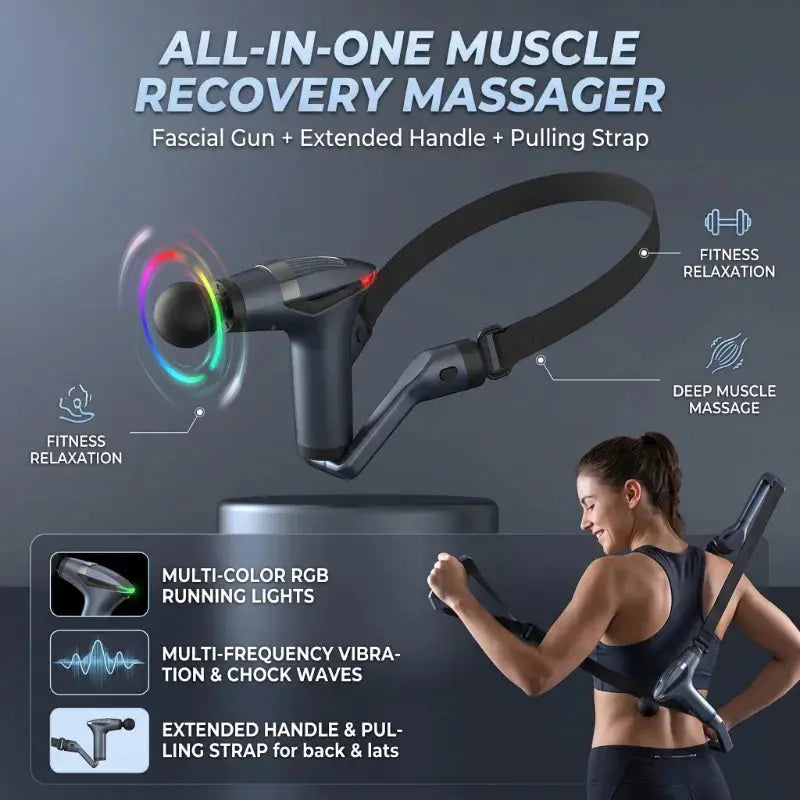 Massage Gun | Extended Long Handle | Rechargeable Battery | Quad Tips