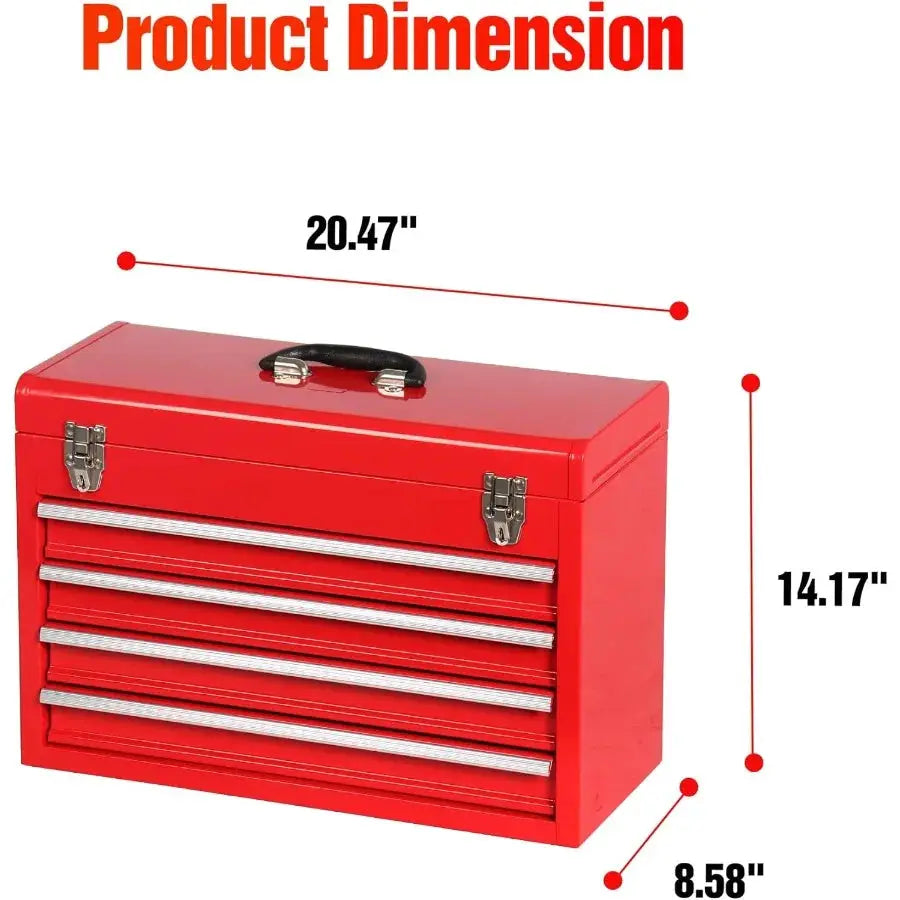 Portable Steel Tool Chest with Drawers20.6" 4-Drawer Box Storage Organizer Cabinet Metal Toolbox with Ball Bearing Slides Black from PriceLows™