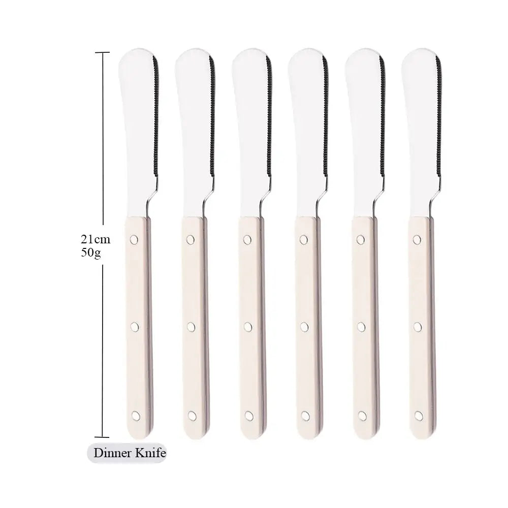 6/30Pcs Beige Silver Acrylic Handle Dinnerware Knife Fork Spoon Set Stainless Steels Cutlery Set Western Home Kitchen Flatware from PriceLows™