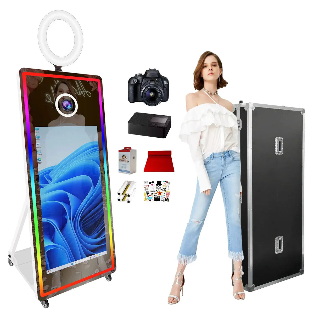 Magic Mirror Photo Booth | 65 Inch Frame | 43 Inch Touchscreen | LED Lighting