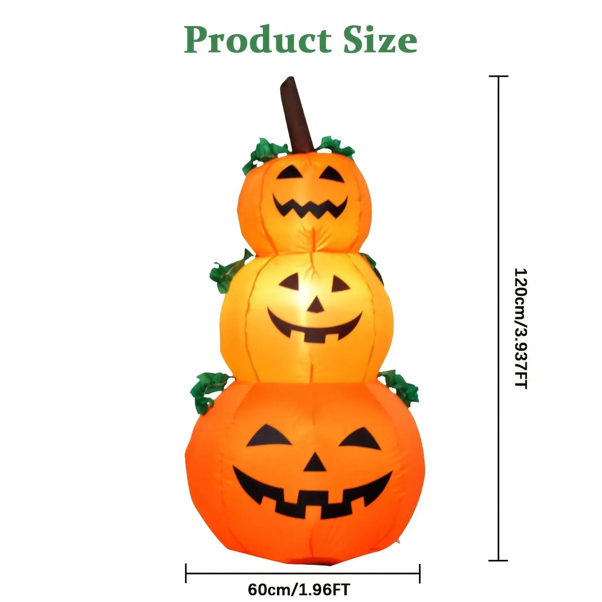 Halloween Inflatable Pumpkins | 3.9 Ft | Led Built In Lights | Stacked