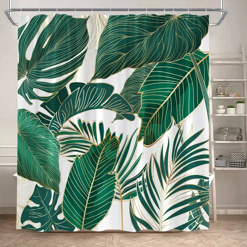 Tropical Leaves Shower Curtain Green Palm Leaf Monstera Plant Bath Curtains Set Polyester Fabric Home Bathroom Decor with Hooks from PriceLows™