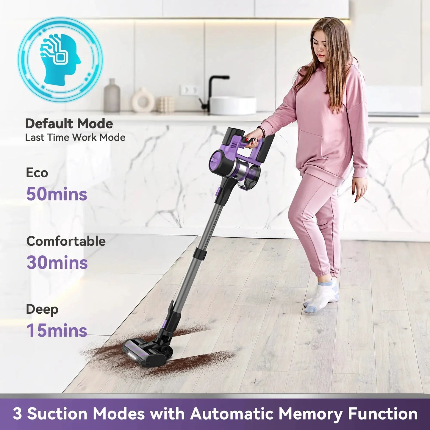 Cordless Vacuum Cleaner | 45KPa Suction Power | Up To 50 Min Runtime