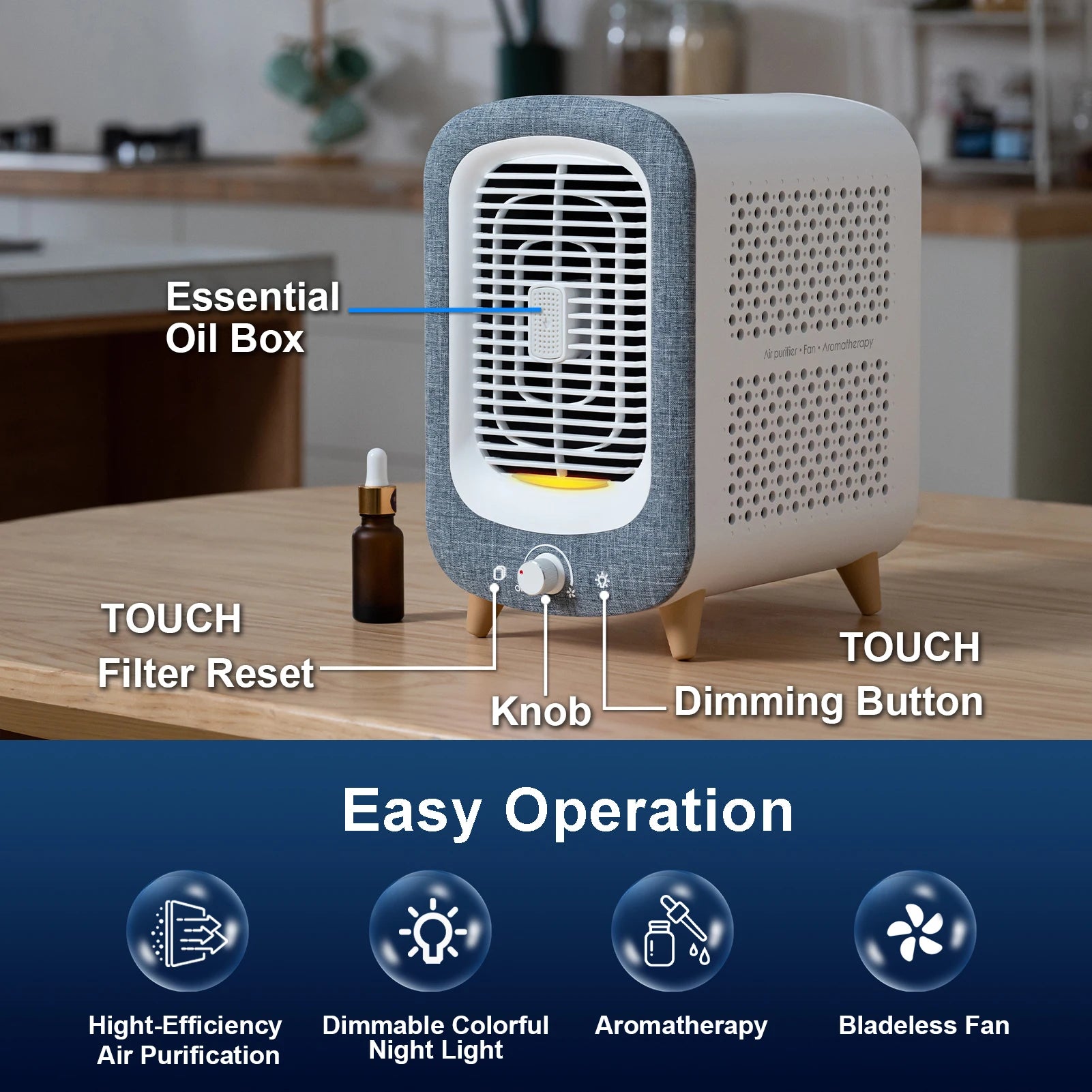 Jafanda Air Purifier for Home Bedroom 780sq ft, HEPA &Activated Carbon, Air Cleaner with Fragrance Sponge & Nightlight for Smoke from PriceLows™