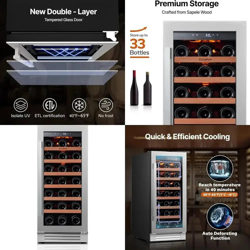 15 Dual-Zone 33-Bottle Wine Cooler with Glass Door, LED Lighting, Freestanding for Home/Bar/Kitchen (3.0 cu.ft) from PriceLows™