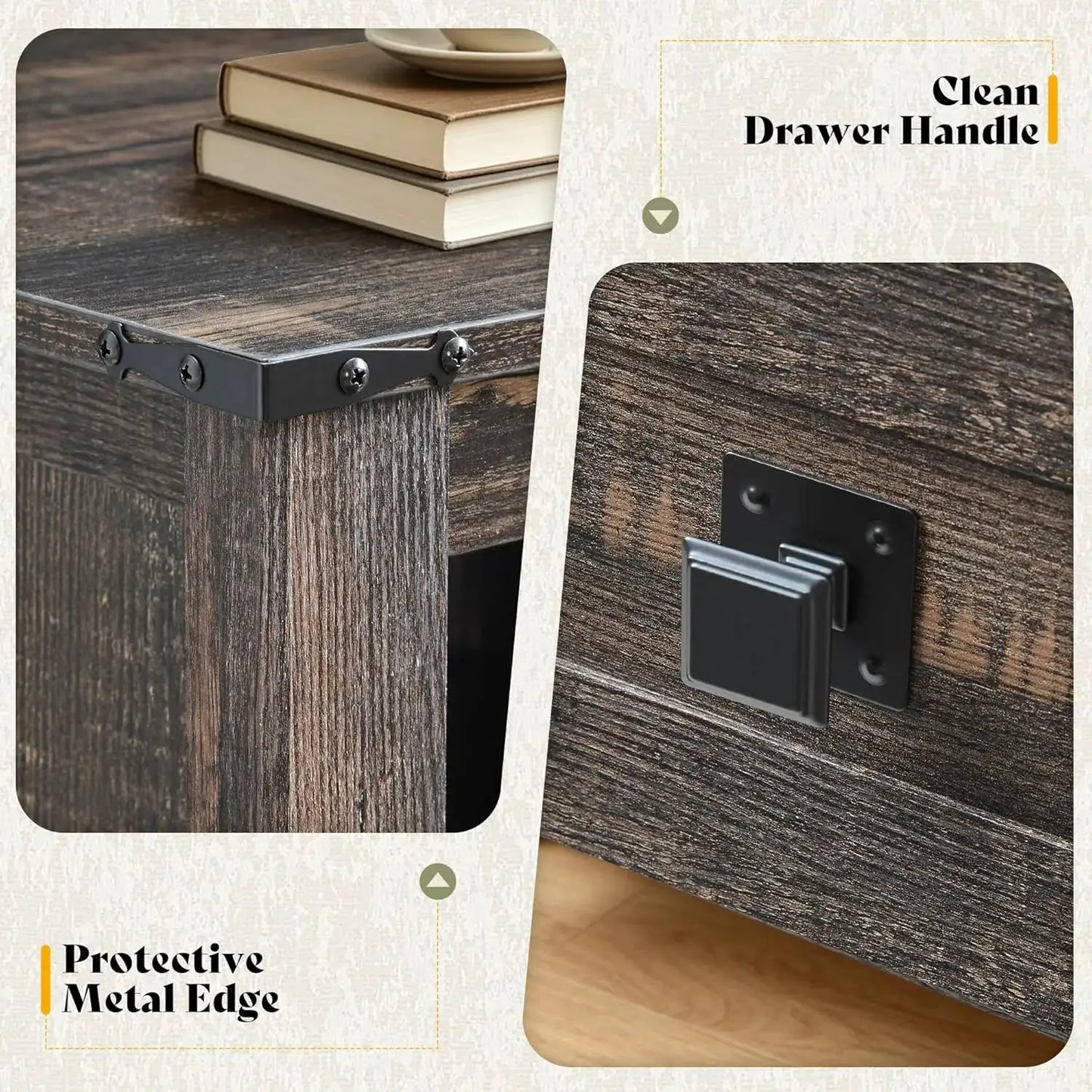 Farmhouse Nightstand Set of 2, Wooden Side Table with Drawers & Open Shelf, Narrow/Small Bedside End Table, Wood Night Stand for Bedroom/Dorm/Home Office, Rustic Black Oak from PriceLows™