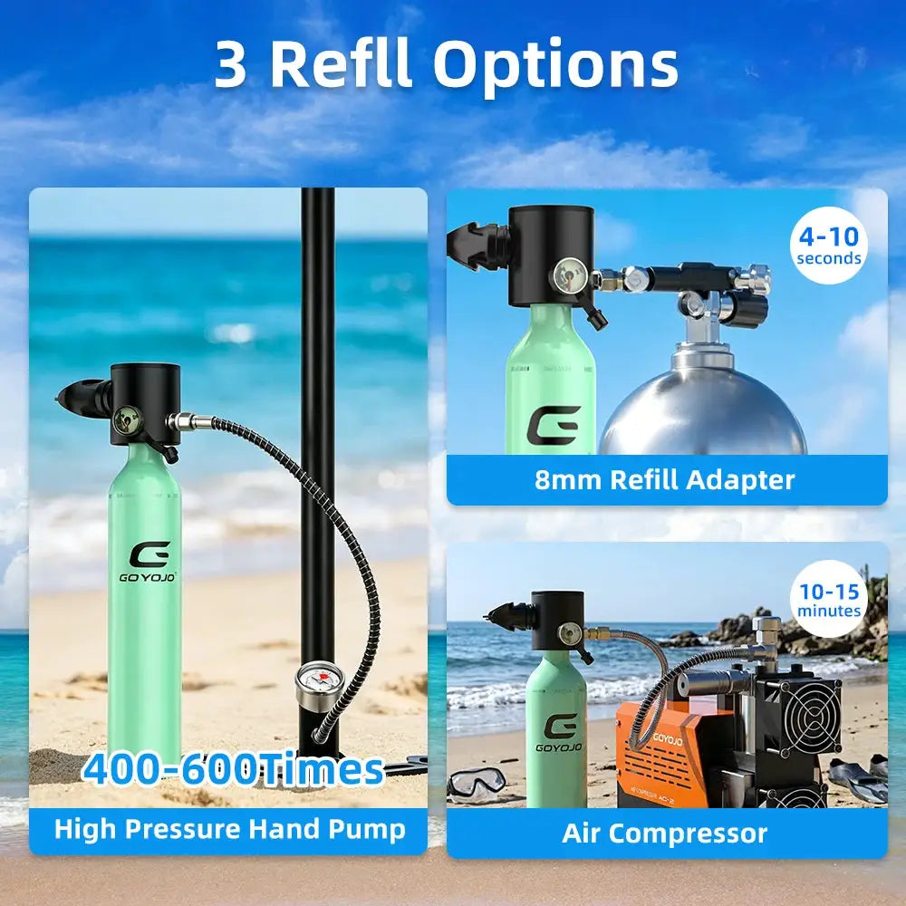 Mini Scuba Tank | 0.5L Capacity | Emergency Backup Air | Reusable Diving Tank