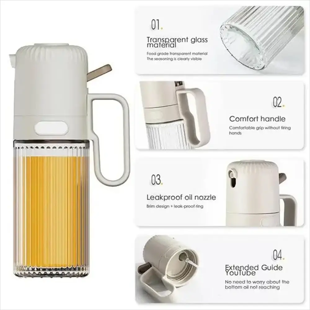 Glass Oil Sprayer Bottle | 250ml Capacity | Built-In Spray Spout | One Size