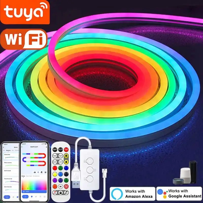 TUYA Neon LED Strip Lights 5V 72LEDs/M Silicone Neon Rope Light with Music Sync RGBIC Dreamcolor Chasing Strip Tape for Room from PriceLows™