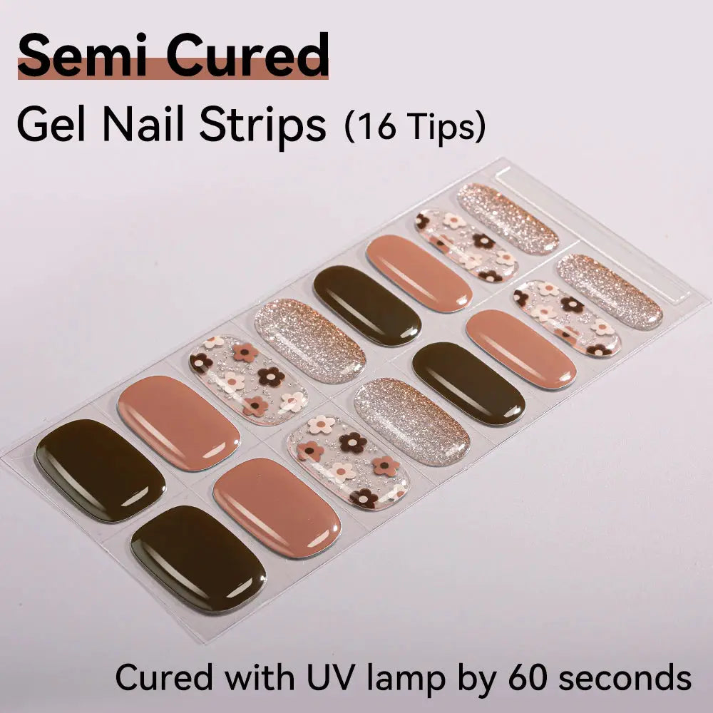 16strips Cartoon UV/LED Semi Cured Gel Nail Strips Pink Glitter Cat Eye Self-Adhesive Gel Nail Wraps Full Cover UV Nail Sticker from PriceLows™