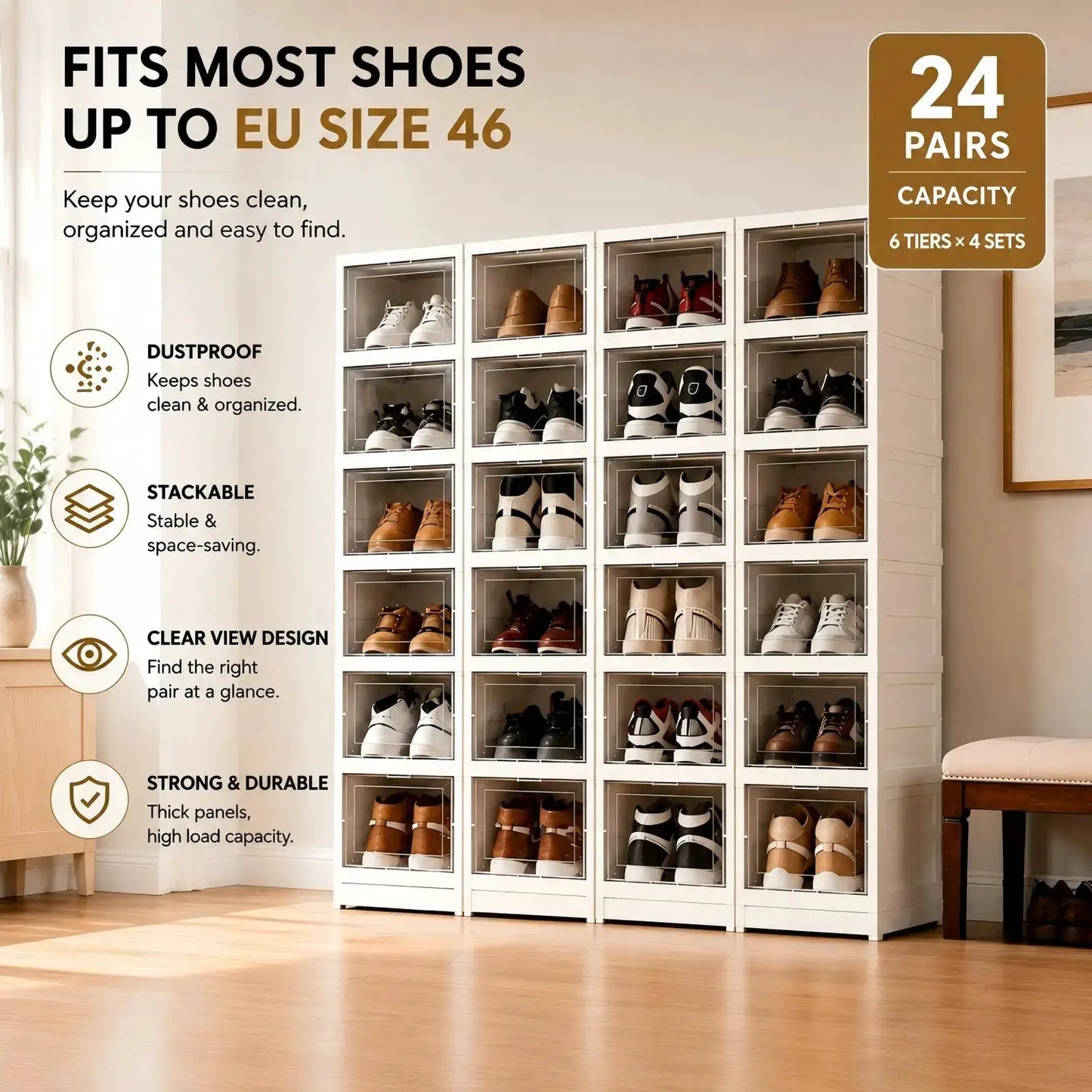 6 Layers Shoes Box Foldable Transparent Sneaker Shoe Storage Organizers Box Stackable Dustproof High-top Cabinet Shoe Rack Shelf from PriceLows™