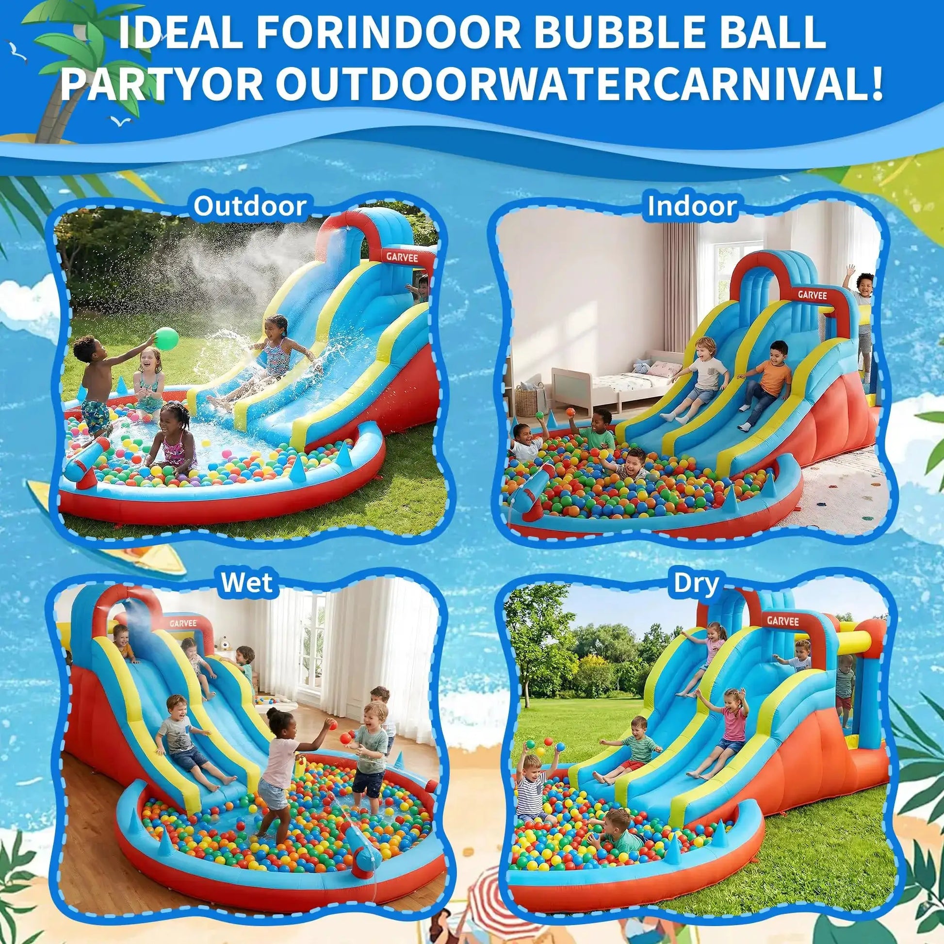 8-in-1 Inflatable Water Park Kids Bounce House With Double Slides & Pool, 550W Blower, Oxford, Indoor Outdoor Set from PriceLows™
