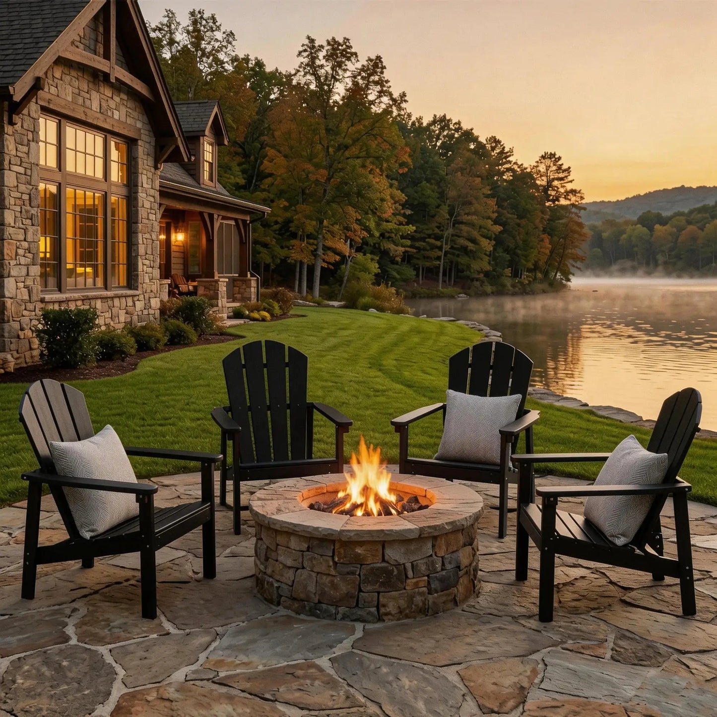 FOOWIN 4pcs Stackable Adirondack Chair All Weather HDPE Plastic Outdoor Patio Garden Fire Pit Lawn Heavy Duty Black from PriceLows™