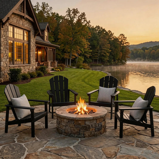 FOOWIN 4pcs Stackable Adirondack Chair All Weather HDPE Plastic Outdoor Patio Garden Fire Pit Lawn Heavy Duty Black from PriceLows™