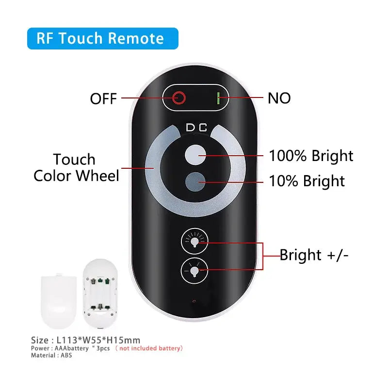 RF LED Single Color Strip Light Controller 12V 24V DC 18A 1 Channel PWM Lamp Signal Dimmer Full Touch Wireless Remote Control from PriceLows™