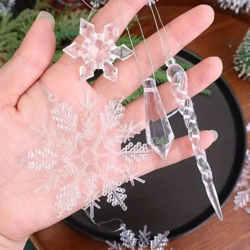Acrylic Snowflake Ornaments | Clear Crystal Look | Ready To Hang | 12 24 Pcs
