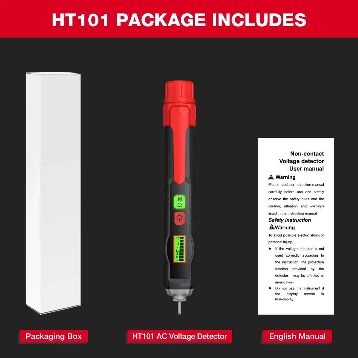 HABOTEST HT100 Non-Contact Voltage Tester with Dual Range AC 12V-1000V/48V-1000V Electrical Tester with LCD Display Buzzer Alarm from PriceLows™