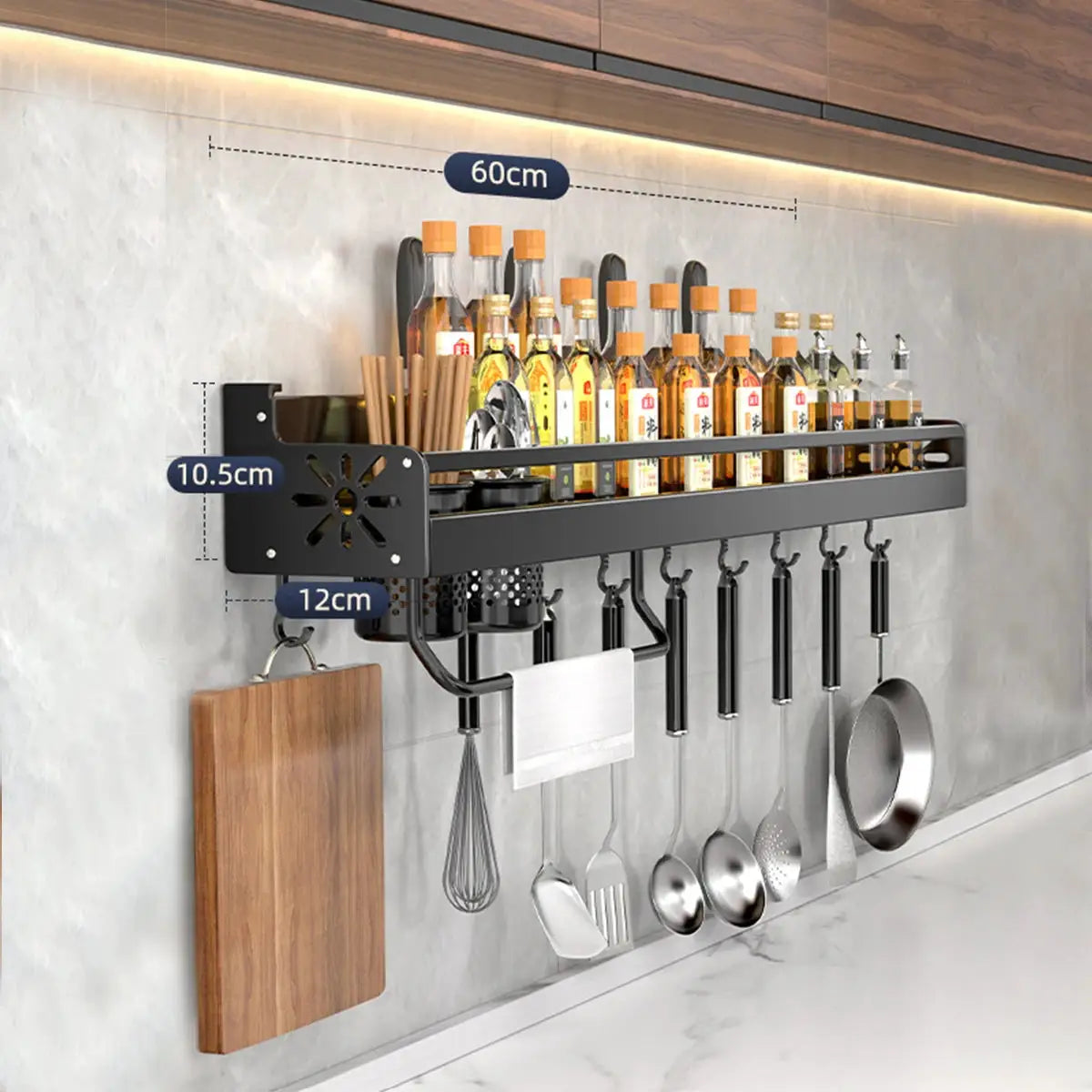 Metal Kitchen Shelf No-Punch Large Capacity Storage Kitchen Utensils Skeletonized Drainage Design Easy to Clean Black from PriceLows™