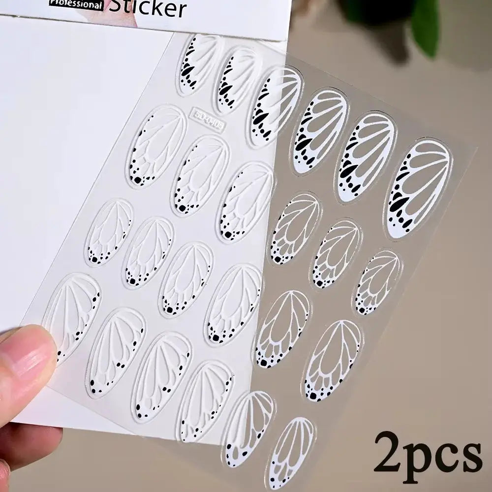 2Sheets French Gradient Line Nail Art Stickers 3D Self-Adhesive White+Black Slider Design Stencil Manicure Guides DIY Nail Decor from PriceLows™
