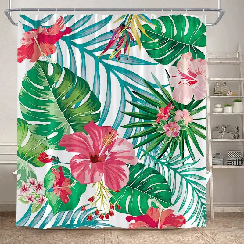 Tropical Leaves Shower Curtain Green Palm Leaf Monstera Plant Bath Curtains Set Polyester Fabric Home Bathroom Decor with Hooks from PriceLows™