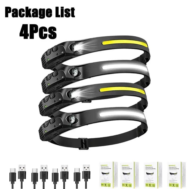 Sensor Headlamp USB Rechargeable LED Flashlight XPE+COB Torch Camping Waterproof Headlight for Fishing Lantern 1/2/3/4/5/8/10PCS from PriceLows™