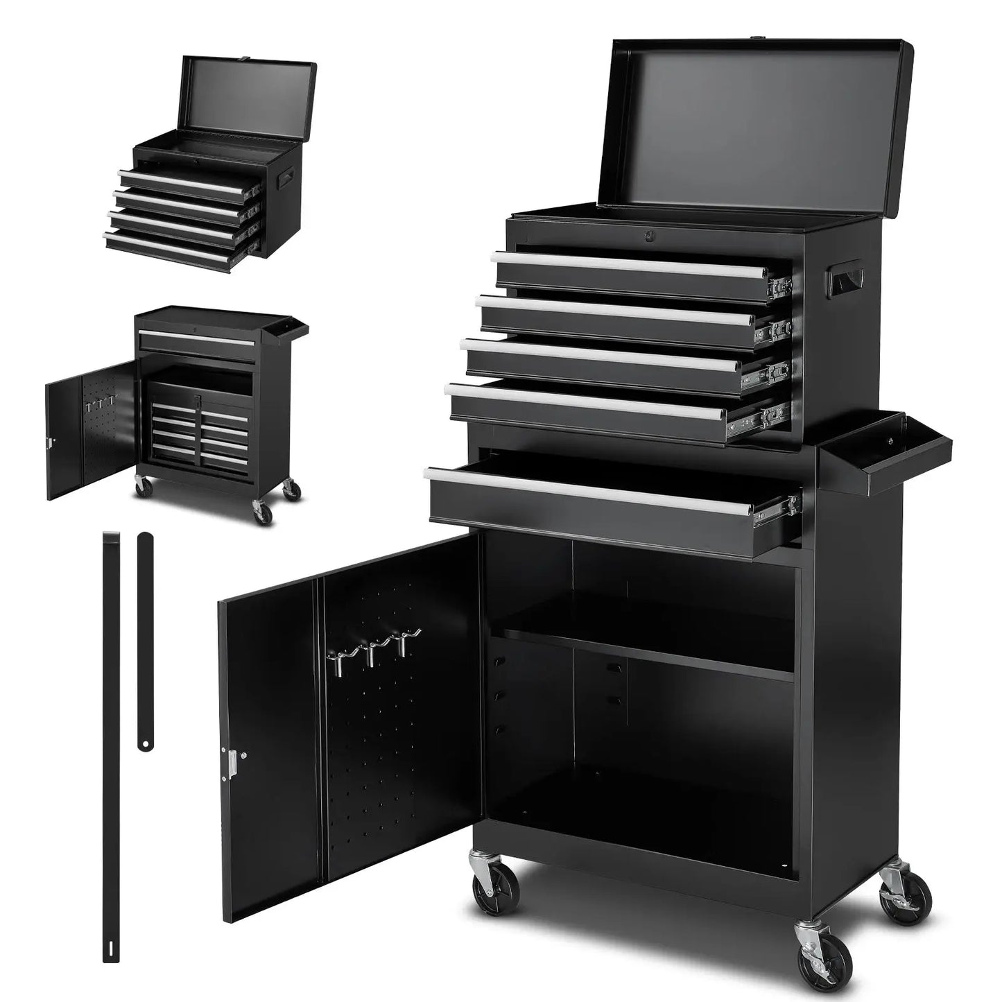 SucceBuy 5 Drawers Rolling Tool Chest 2-in-1 Tool Cabinet Organizer with Lock Bar Metal Toolbox for Workshop Garage Storage from PriceLows™