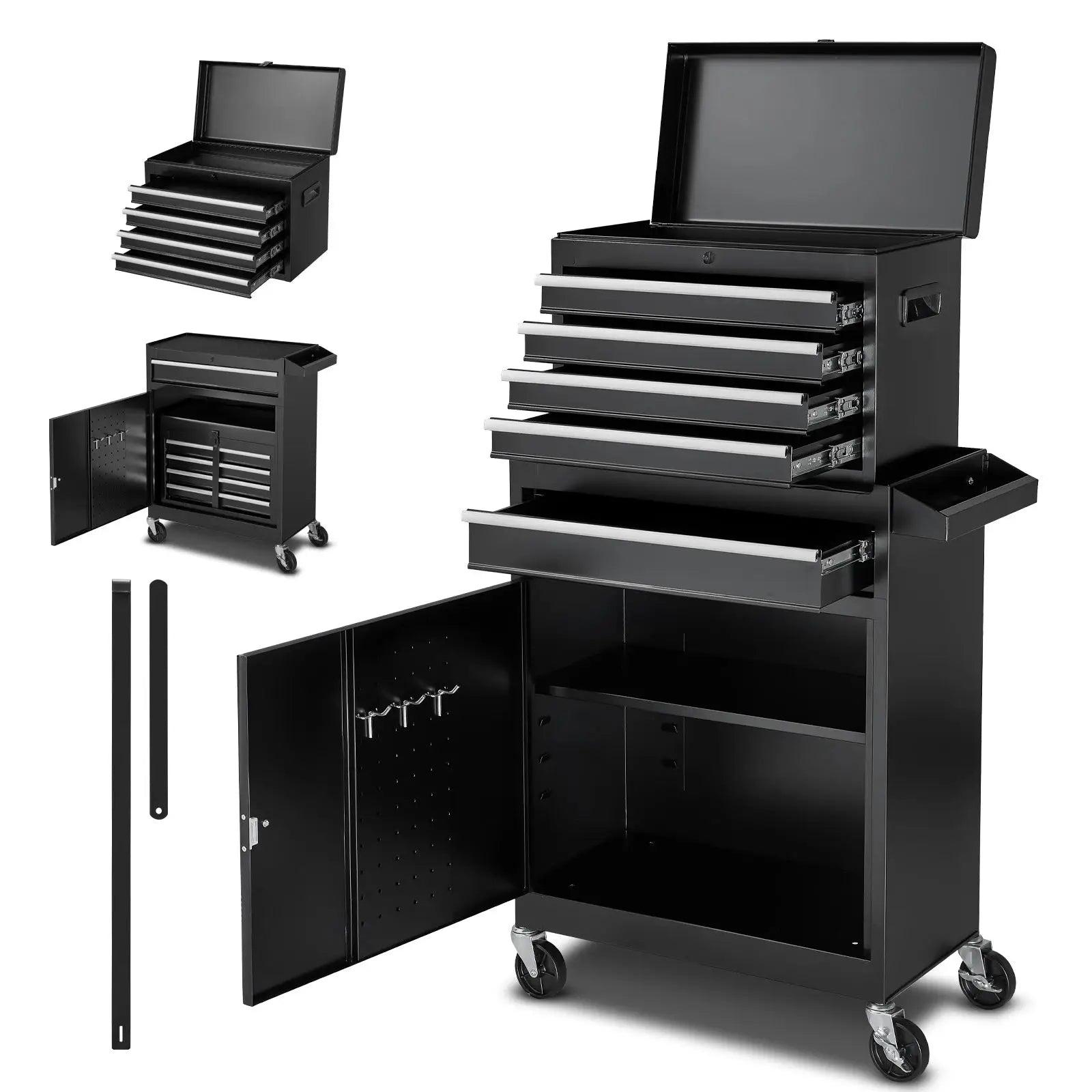 SucceBuy 5 Drawers Rolling Tool Chest 2-in-1 Tool Cabinet Organizer with Lock Bar Metal Toolbox for Workshop Garage Storage from PriceLows™
