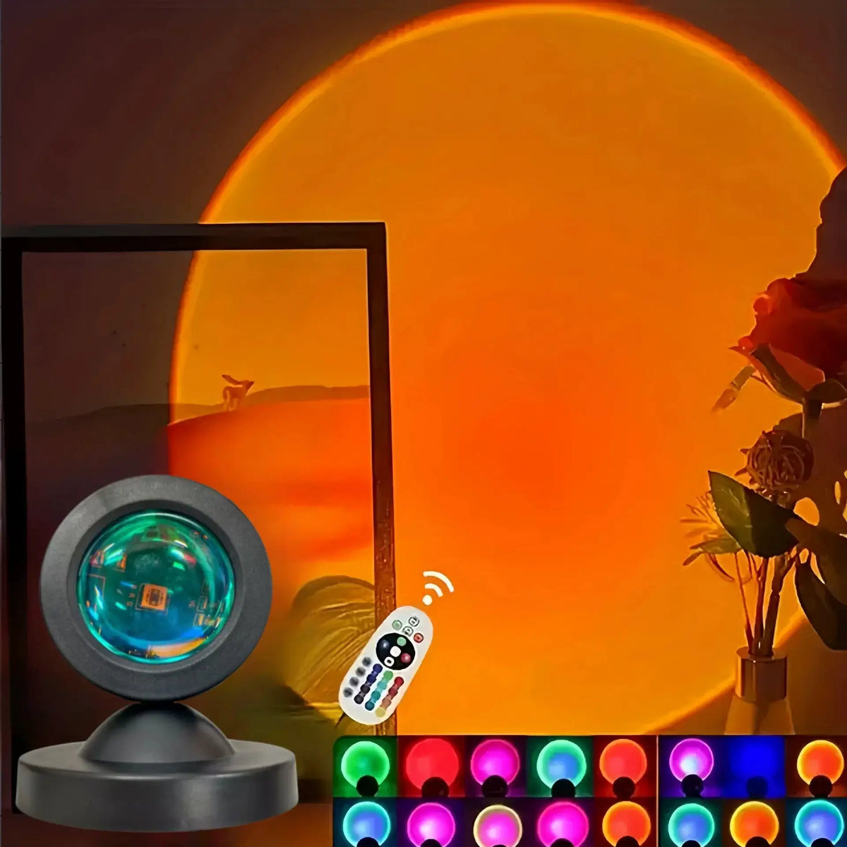 Sunset Projection Night Light | 16 Color Options | USB Remote | Moon Shape