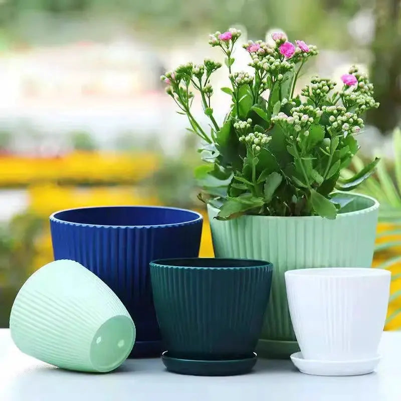 Plastic Planters Round Plant Pots with Tray Succulent Flowerpots Plants Garden Flower Nursery Pot Bedroom Office Flower Pot from PriceLows™