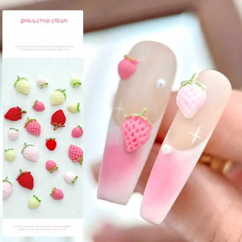 58Pcs New Cute Strawberry Mini Resin Nail 3D Art Stickers Kawaii Decorations Carfts Stones For Korean Nail Art Decorations from PriceLows™