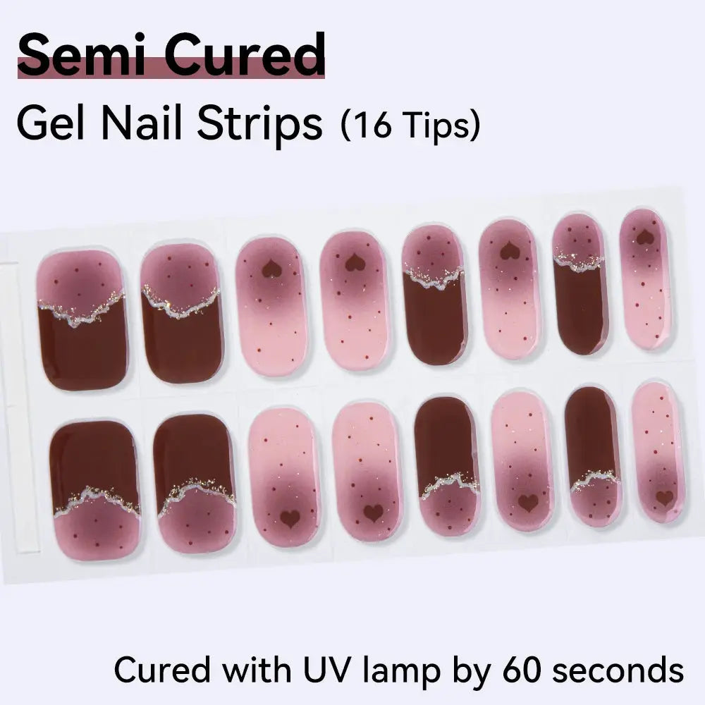 16strips Cartoon UV/LED Semi Cured Gel Nail Strips Pink Glitter Cat Eye Self-Adhesive Gel Nail Wraps Full Cover UV Nail Sticker from PriceLows™