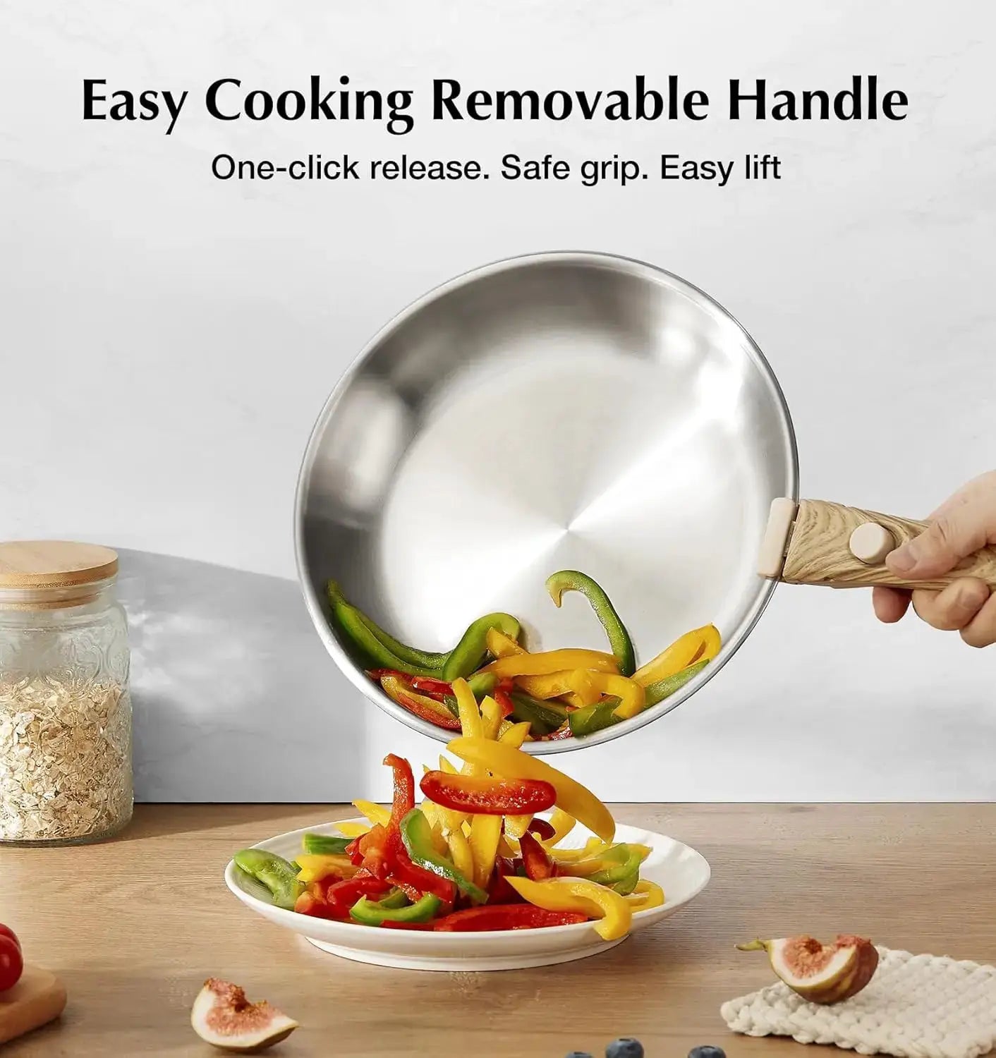 Stainless Steel Frying Pan Set, 18/10 Stainless Steel Pan Set with Stylish Removable Handles, Induction Compatible from PriceLows™