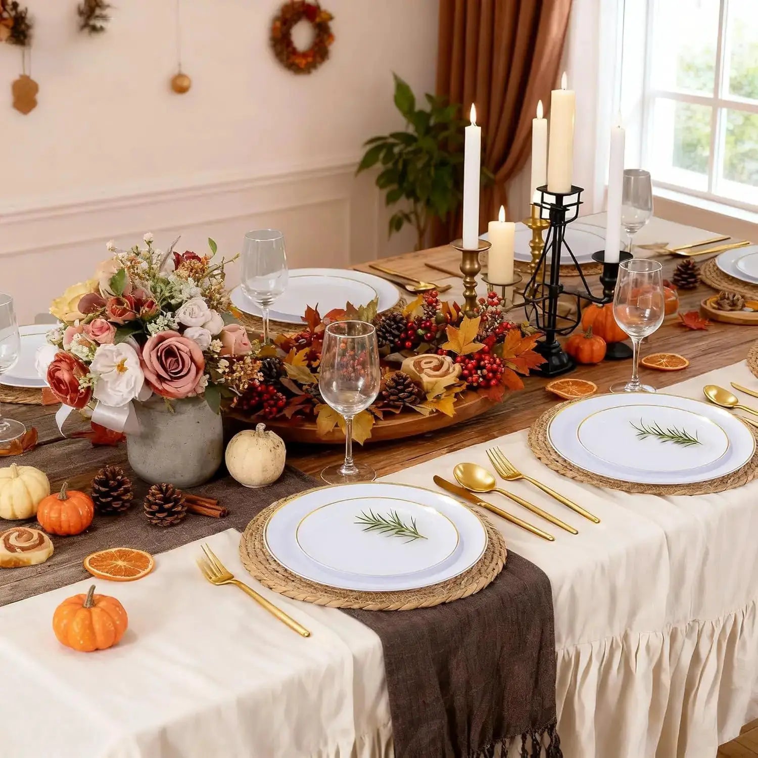 210Pcs Gold White Disposable Plastic Plates Set for Wedding Birthday Party Includes Dinner Dessert Cups Napkin Cutlery from PriceLows™