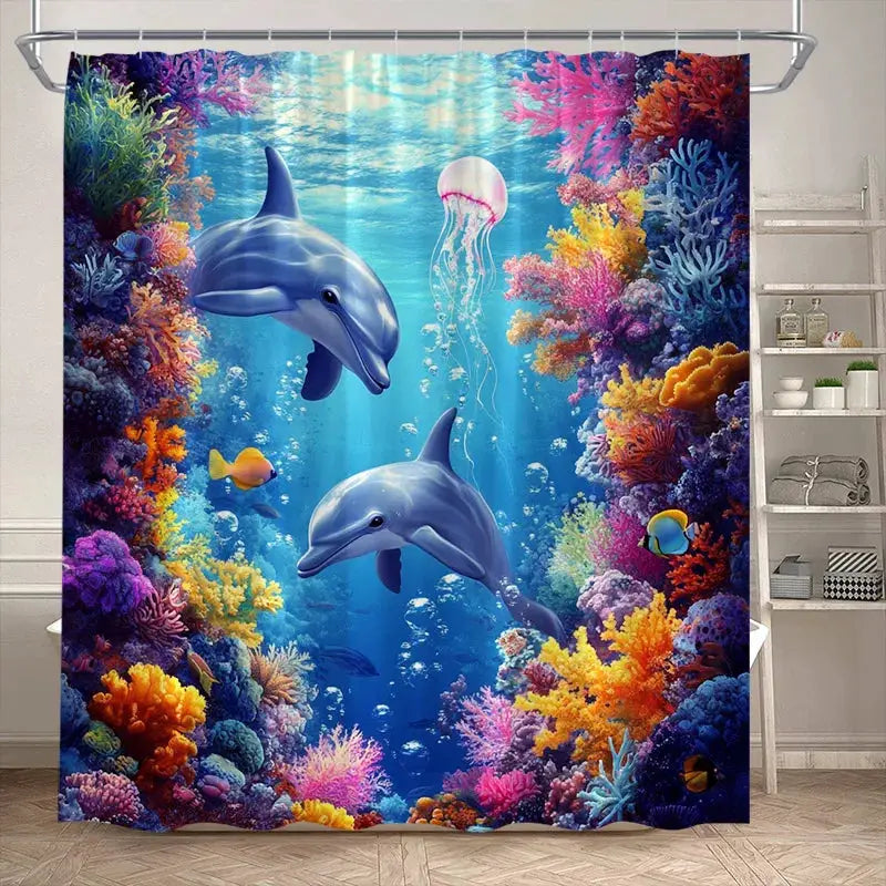 Ocean Animals Sea Turtle Shower Curtains Tropical Fish Coral Underwater Nature Scenery Child Bath Curtain Home Bathroom Decor from PriceLows™
