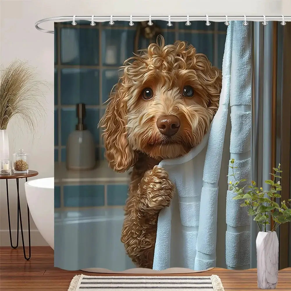 Adorable Poodle Puppy Art Shower Curtain - Creative Realistic Dog Design - Indoor Home Bathroom Decor Art Bath Curtain from PriceLows™