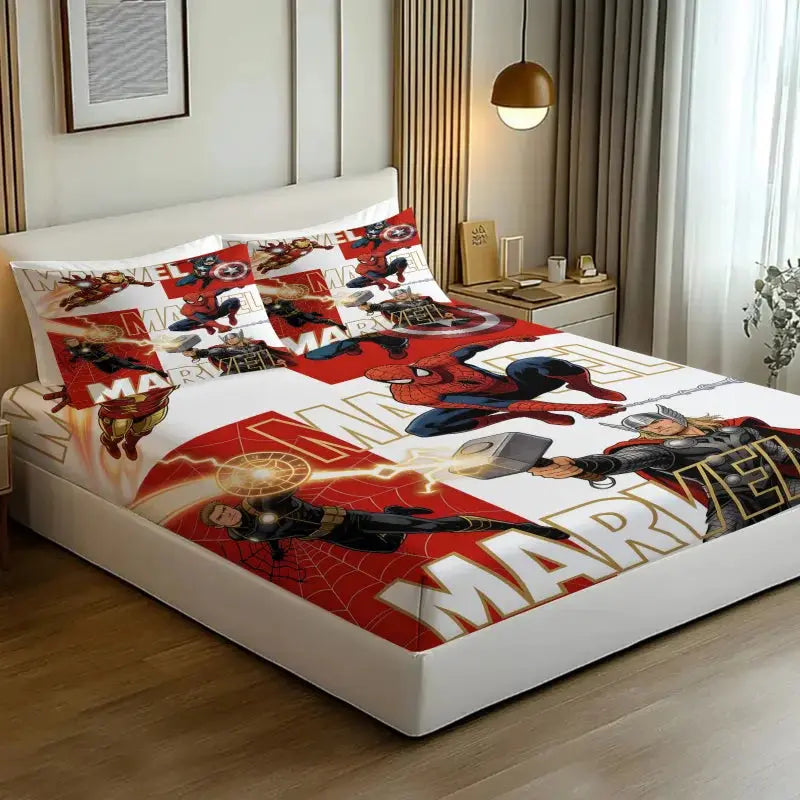 3Pcs Marvel Superhero Comic Panels Fitted Sheet Set-Marvel fan & Boys' Room Trendy Bedding-Soft Deep Pocket Mattress Protector from PriceLows™