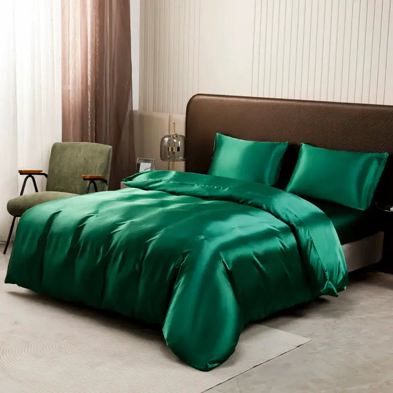 Ice Silk Duvet Cover Set | Solid Black | 80Gsm Light | Multiple Sizes