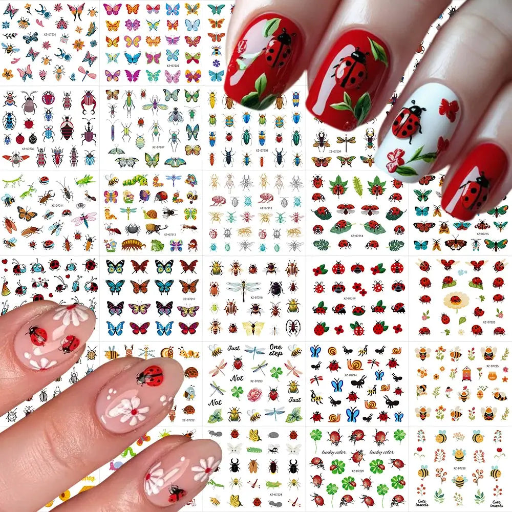 30PCS 3D Mixed Butterfly,Flower,Ladybug,Leaves Nail Art Stickers Spring&Summer Kawaii Insect Nail Slider DIY Ladybug Nail Decal from PriceLows™