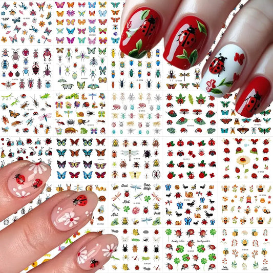 30PCS 3D Mixed Butterfly,Flower,Ladybug,Leaves Nail Art Stickers Spring&Summer Kawaii Insect Nail Slider DIY Ladybug Nail Decal from PriceLows™