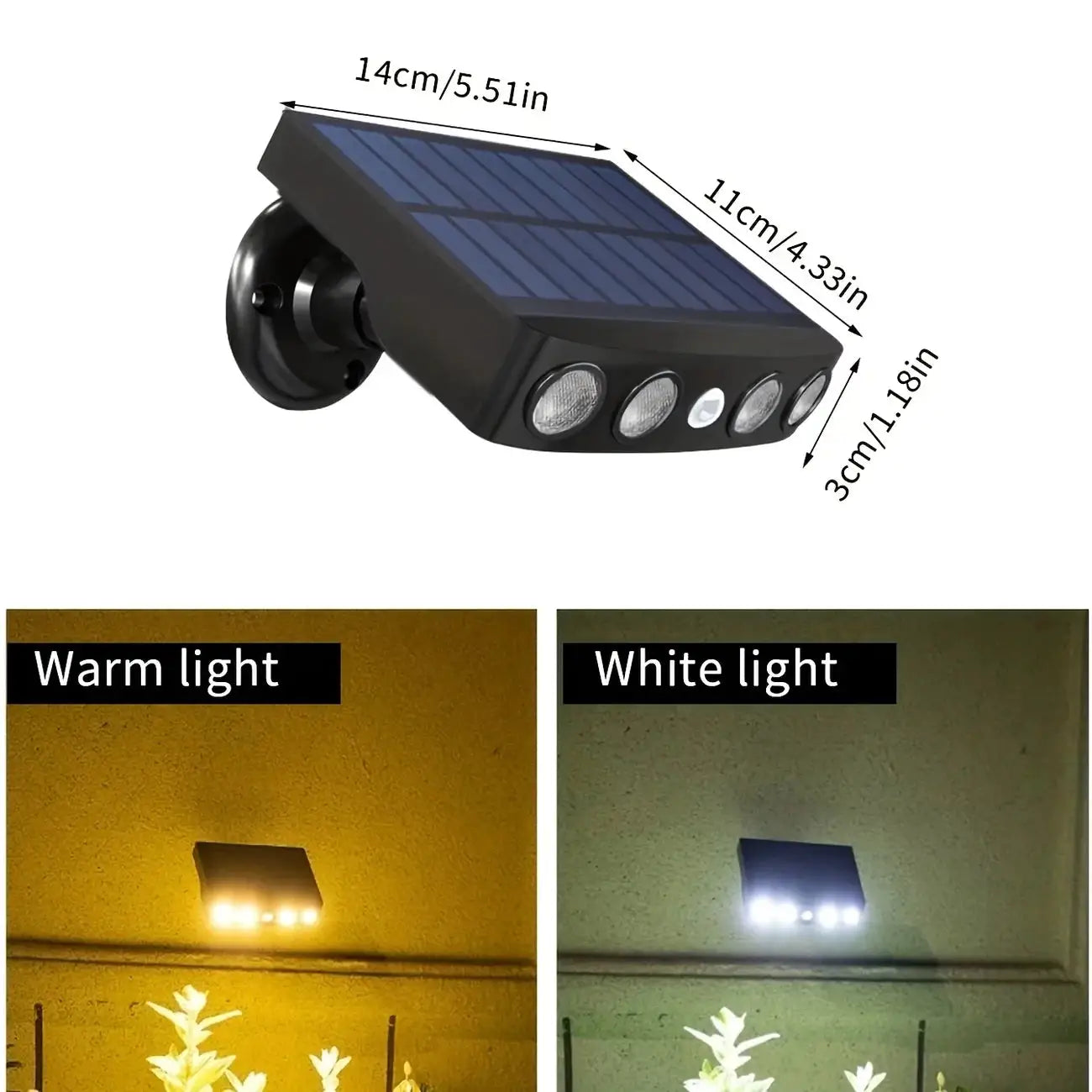 Outdoor Solar Powered Wall Light with Smart Motion Sensor 4 LED High Brightness Warm White Light IP44 Waterproof Wireless Security Light 2200mAh for Courtyard Porch Garage Fence Garden Eco-Friendly American Home Outdoor Light from PriceLows™