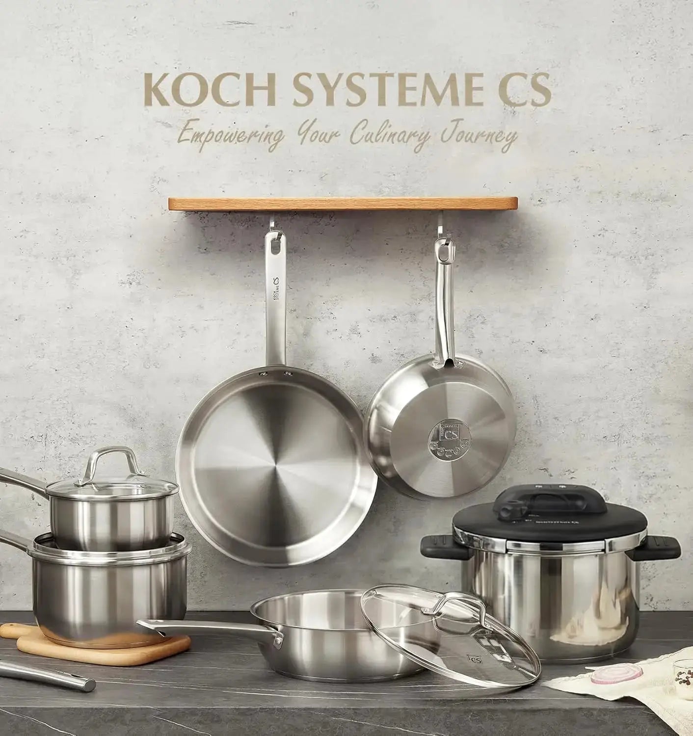 KOCH SYSTEME CS 14 Piece Stainless Steel Cookware Set with Pressure Cooker, Stainless Steel Pressure Cooker with Pots and Pans Set, 18/10 Stainless Steel Cookware Set, Induction Ready from PriceLows™