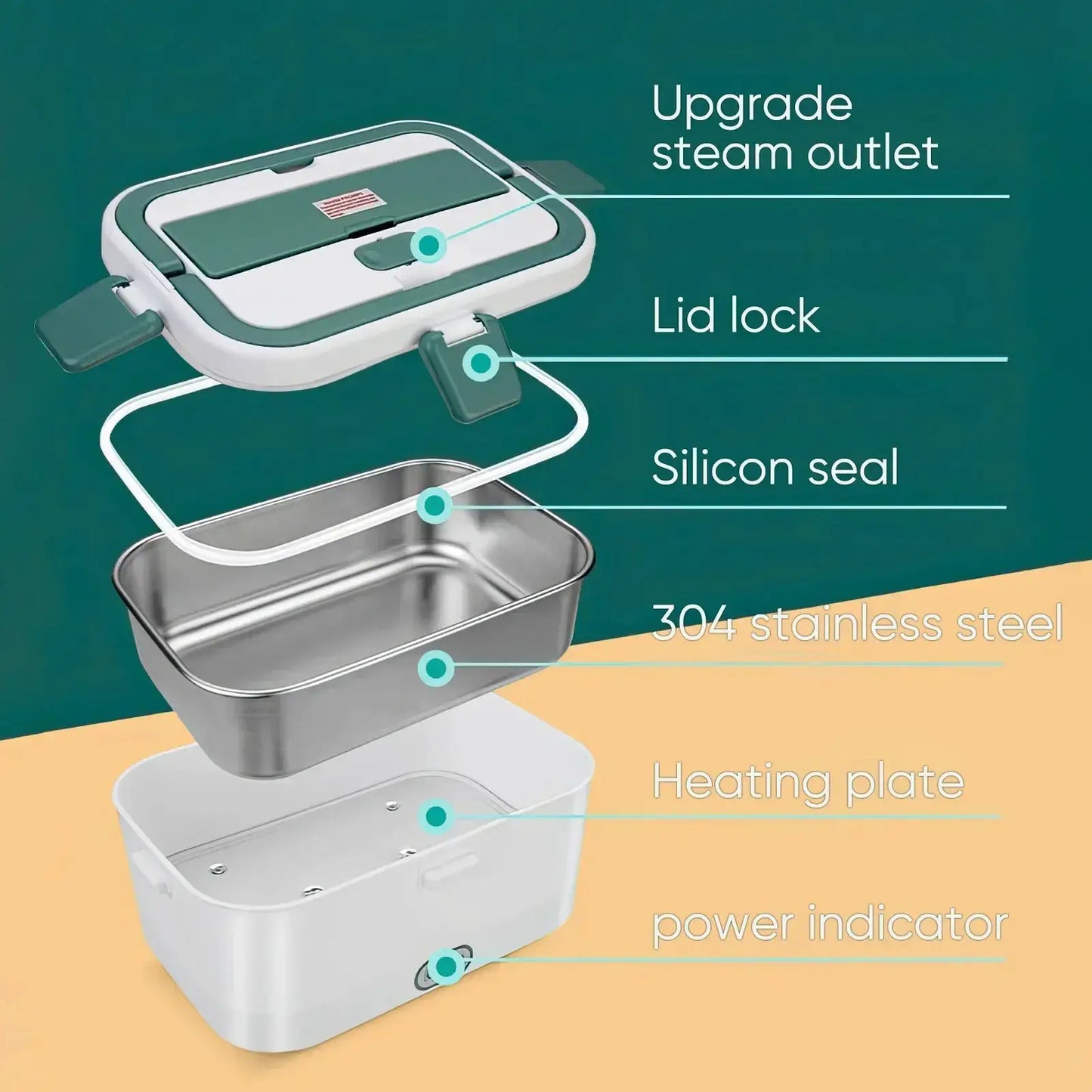 Electric Lunch Box Food Warmer 1.8 L 80W Camping Bento Picnic Portable Food Heater Car/Truck/Home in-car Electric Lunch Box from PriceLows™