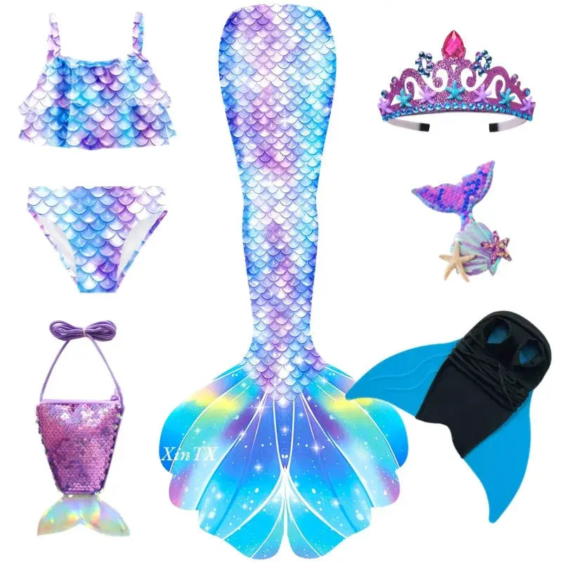 New Girls The Little Mermaid Tails Boy Memaid Swimsuit Bikini Bathing Suit Halloween Costume Girll Can add Monofin For Pool from PriceLows™
