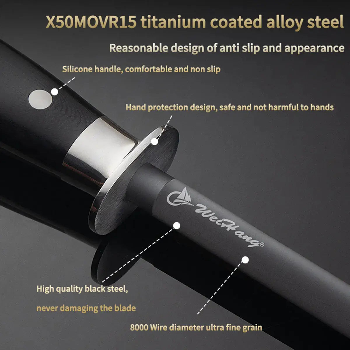 Knife Sharpening Rod | 17in Length | Diamond Coated Titanium Alloy | 17in